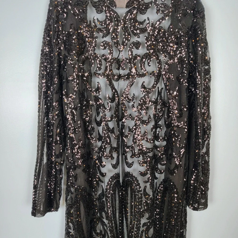 Southern Fried Chics XL Black Sequin Mesh Duster Cardigan Victorian gothic - Picture 10 of 14